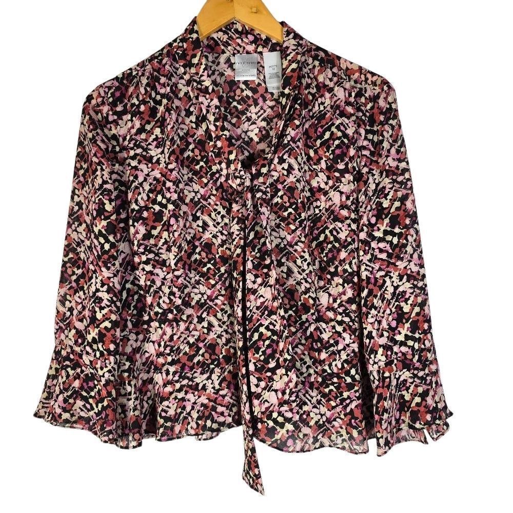 Emma James Petite Abstract Blouse Multicolor Tie Neck